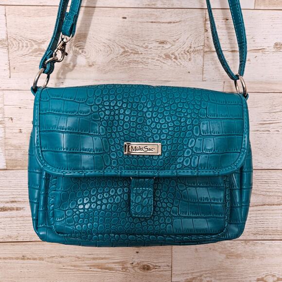 NEW MultiSac Croc Purse Strap Teal Turquoise Crossbody Embossed Blue Handbag NWT - Picture 2 of 16